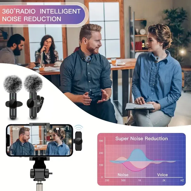 Microphone cravate sans fil avec bonnette anti-vent, mini micro d'enregistrement audio et vidéo pour iPhone et smartphone Android 4