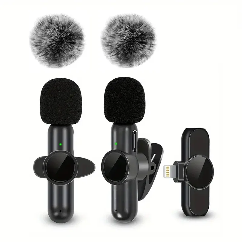 Microphone cravate sans fil avec bonnette anti-vent, mini micro d'enregistrement audio et vidéo pour iPhone et smartphone Android 7