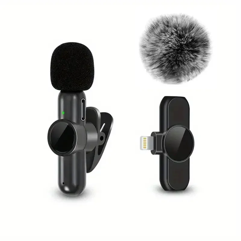 Microphone cravate sans fil avec bonnette anti-vent, mini micro d'enregistrement audio et vidéo pour iPhone et smartphone Android 9