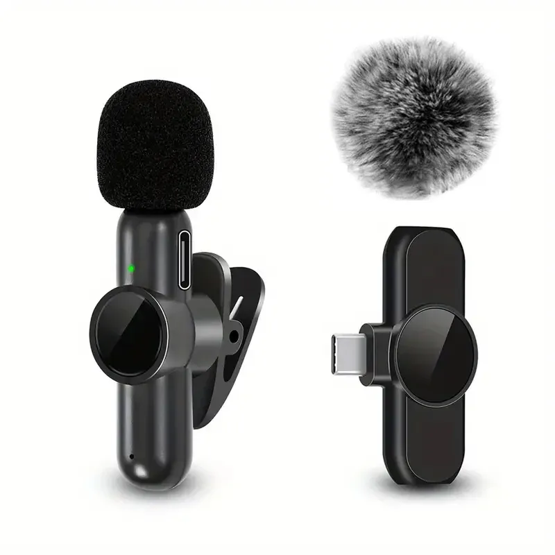 Microphone cravate sans fil avec bonnette anti-vent, mini micro d'enregistrement audio et vidéo pour iPhone et smartphone Android 8