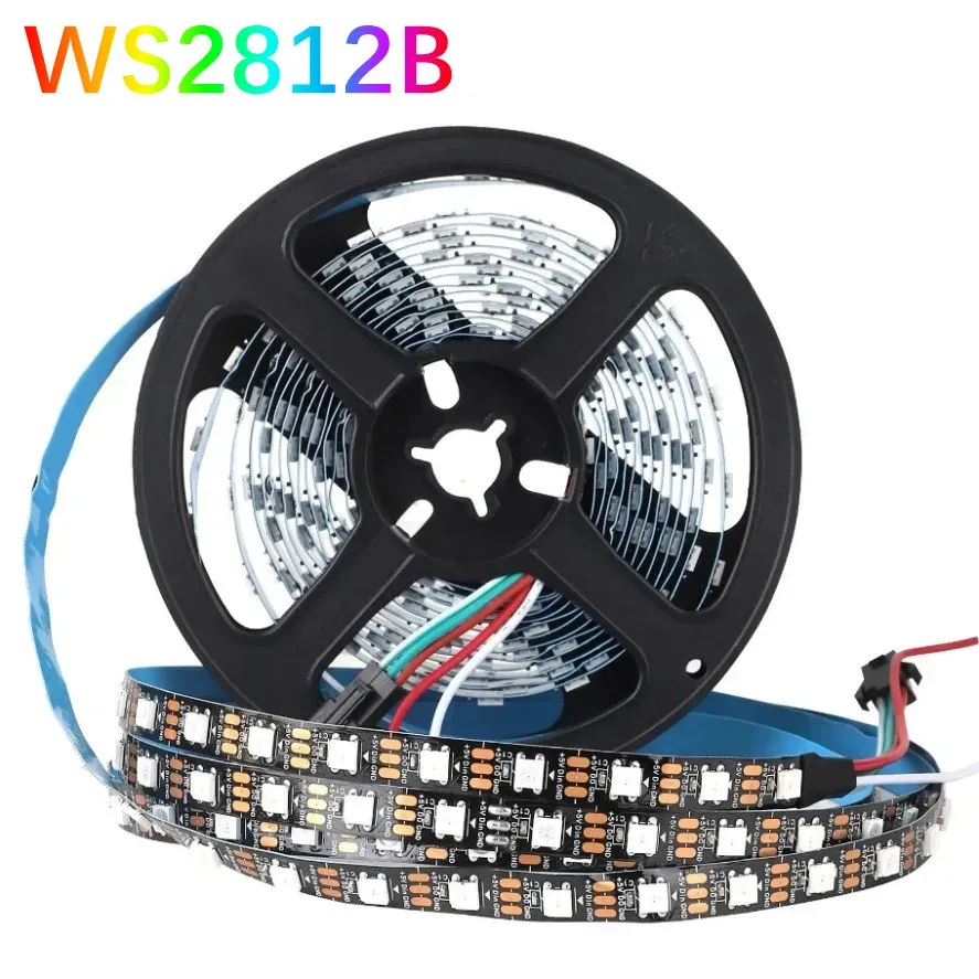 Bande LED intelligente RGBIC WS2812B 5050 adressable individuellement, 30/60/144 pixels/m, DC5V, noir, IP30/IP67