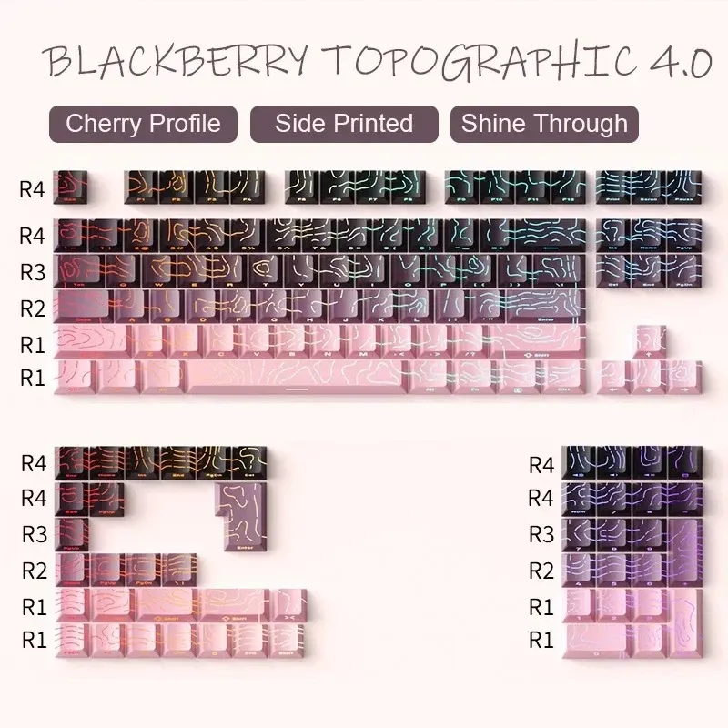 Nouveaux capuchons de touches topographiques Version 4.0, rétroéclairés, 98 touches, PBT, profil Cherry, impression latérale, pour clavier mécanique MX gamer 19