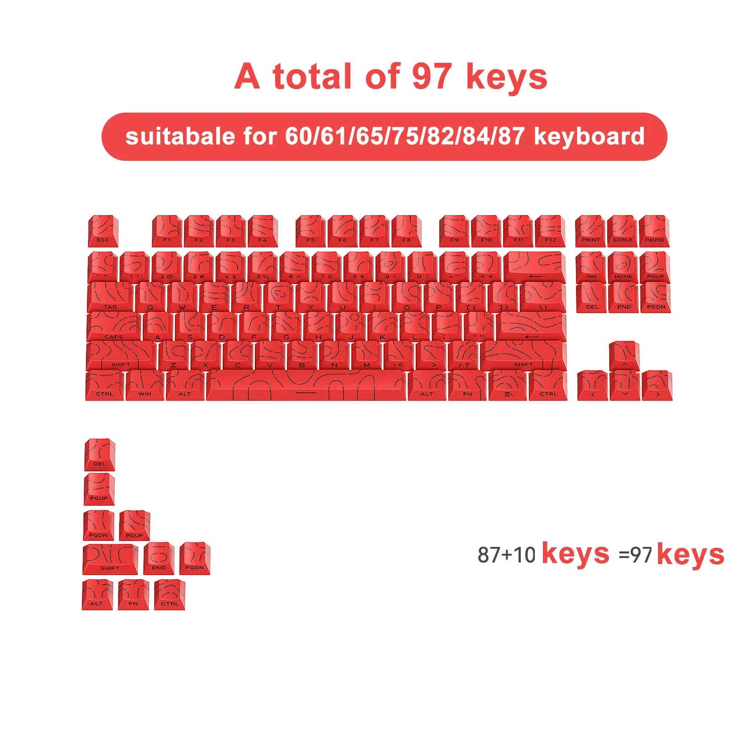 Nouveaux capuchons de touches topographiques Version 4.0, rétroéclairés, 98 touches, PBT, profil Cherry, impression latérale, pour clavier mécanique MX gamer 14