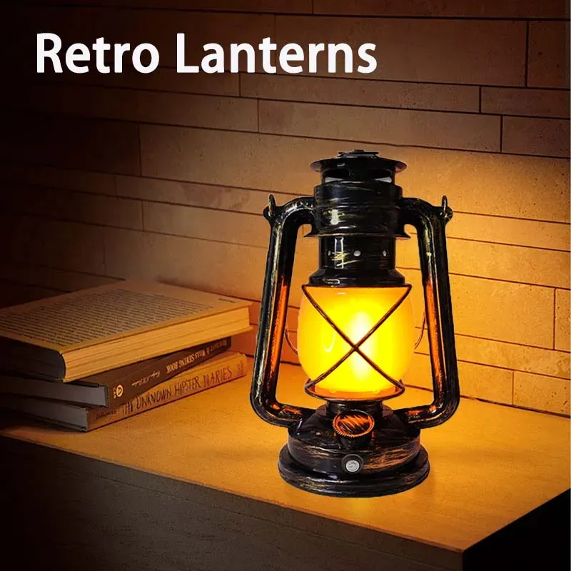 Lanterne Vintage Portable Rechargeable pour Camping et Plein Air, à Suspendre, 3 Modes d'Éclairage, Décoration de Bar et Restaurant