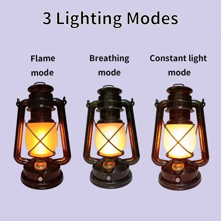 Lanterne Vintage Portable Rechargeable pour Camping et Plein Air, à Suspendre, 3 Modes d'Éclairage, Décoration de Bar et Restaurant 2