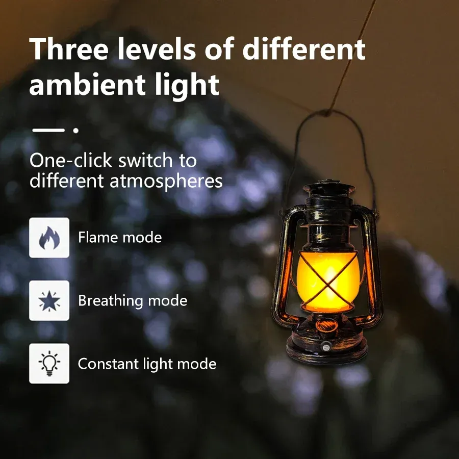 Lanterne Vintage Portable Rechargeable pour Camping et Plein Air, à Suspendre, 3 Modes d'Éclairage, Décoration de Bar et Restaurant 4