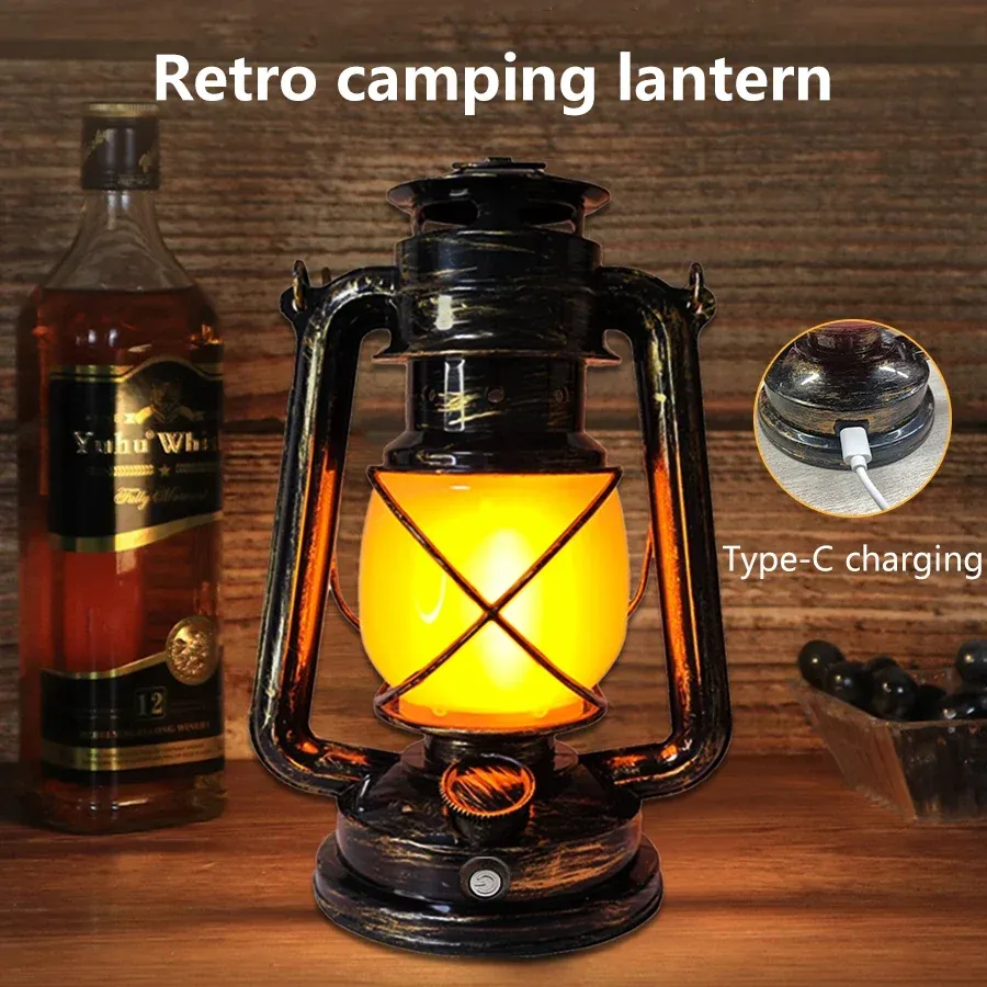 Lanterne Vintage Portable Rechargeable pour Camping et Plein Air, à Suspendre, 3 Modes d'Éclairage, Décoration de Bar et Restaurant 5