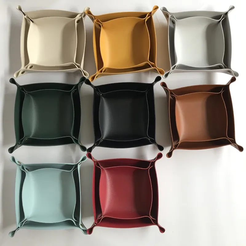 Plateau de rangement de bureau en cuir PU pliable, boîte de rangement pour dés, clés, portefeuille, pièces de monnaie et petits objets, décoration d'intérieur