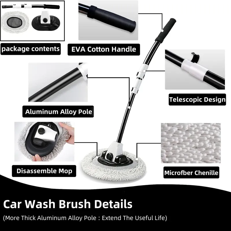 Brosse de lavage de voiture télescopique à long manche, en microfibre douce, lavage universel des vitres et carrosserie 3