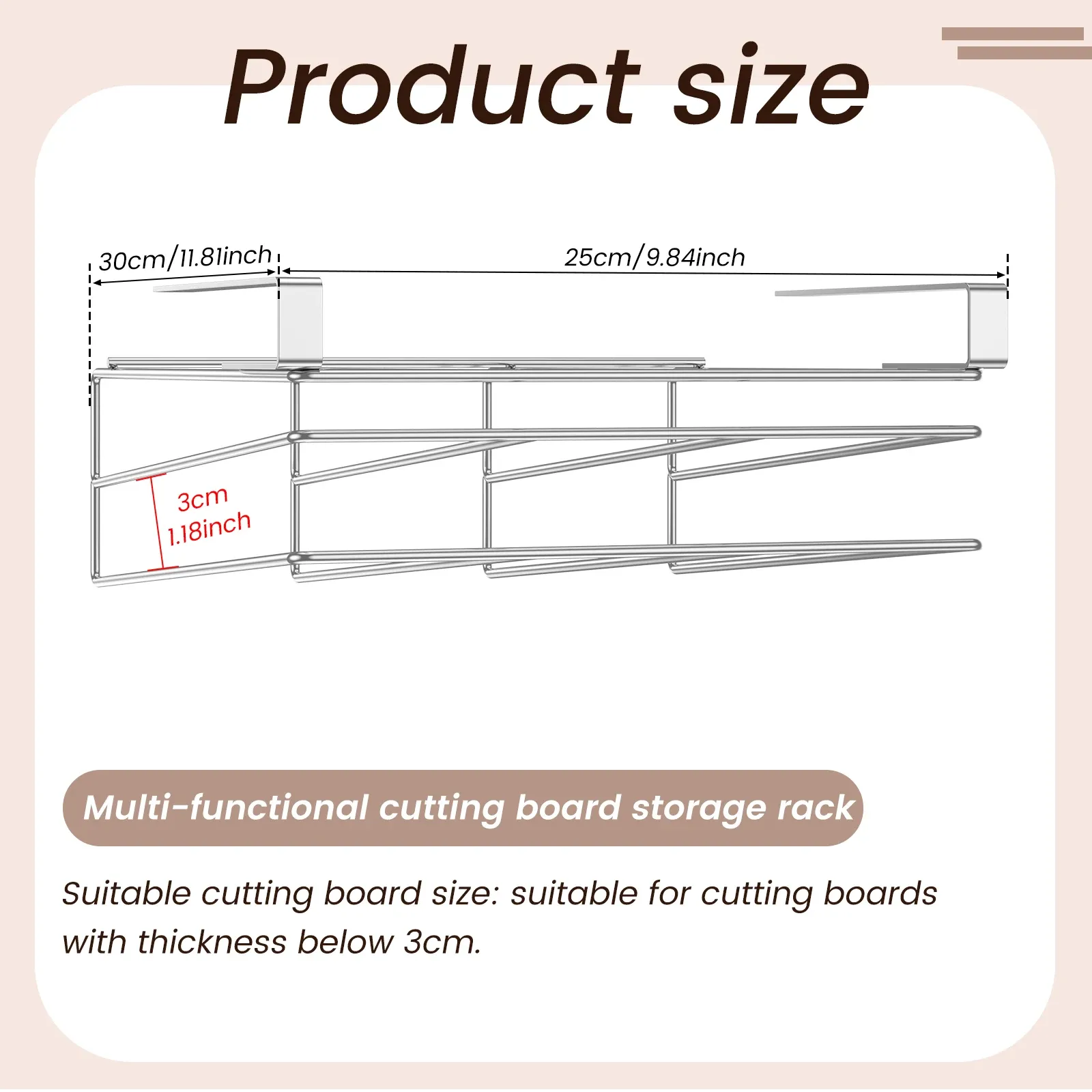 Support organisateur de planche à découper sous armoire, planche à découper suspendue de cuisine, couvercle de pot, support de rangement d'ustensiles de cuisine en acier inoxydable 5