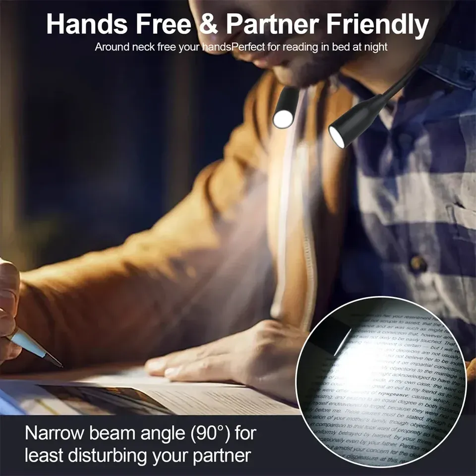 Lampe de lecture LED portable à porter au cou, orientable à 360° 2