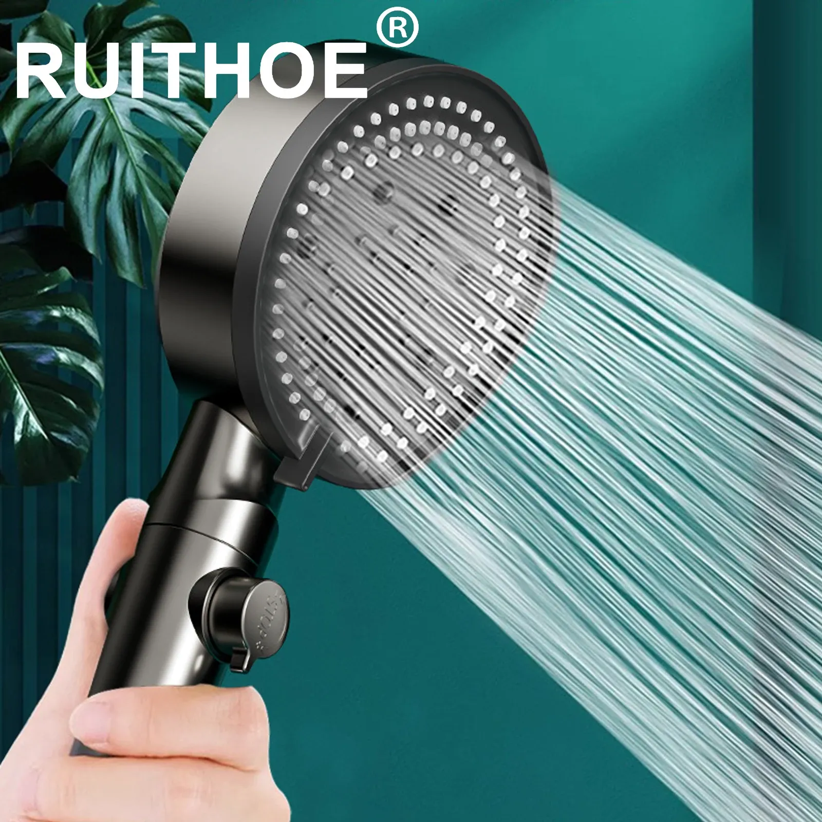 Pommeau de douche à main haute pression, 10 modes, économie d'eau, noir, portable, massage pluie