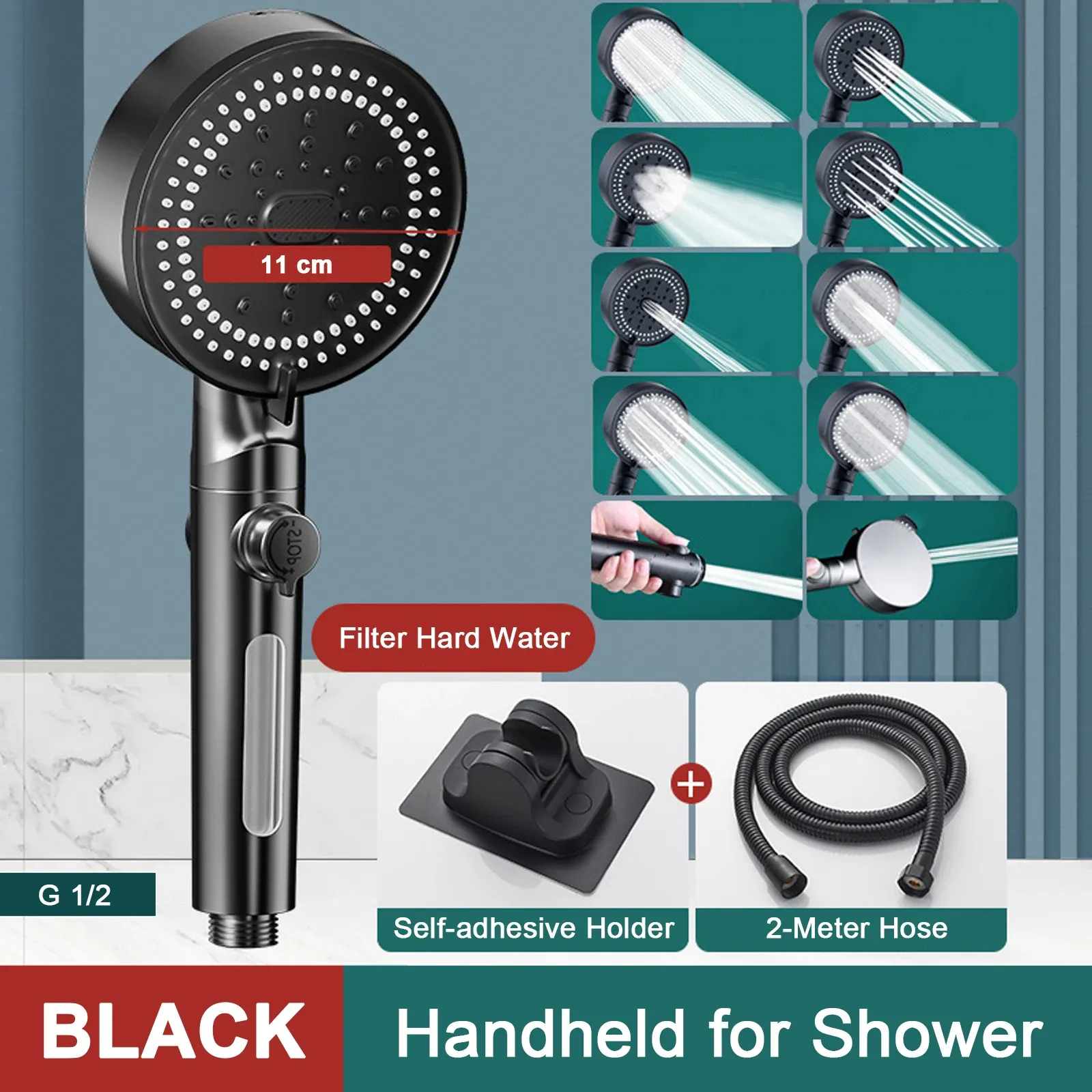 Finition noire du pommeau de douche