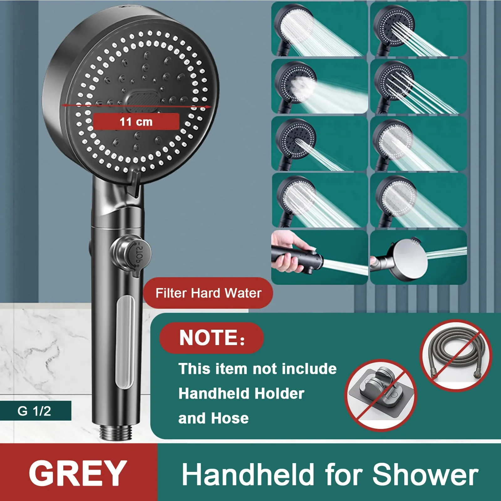 Pommeau de douche à main haute pression, 10 modes, économie d'eau, noir, portable, massage pluie 10
