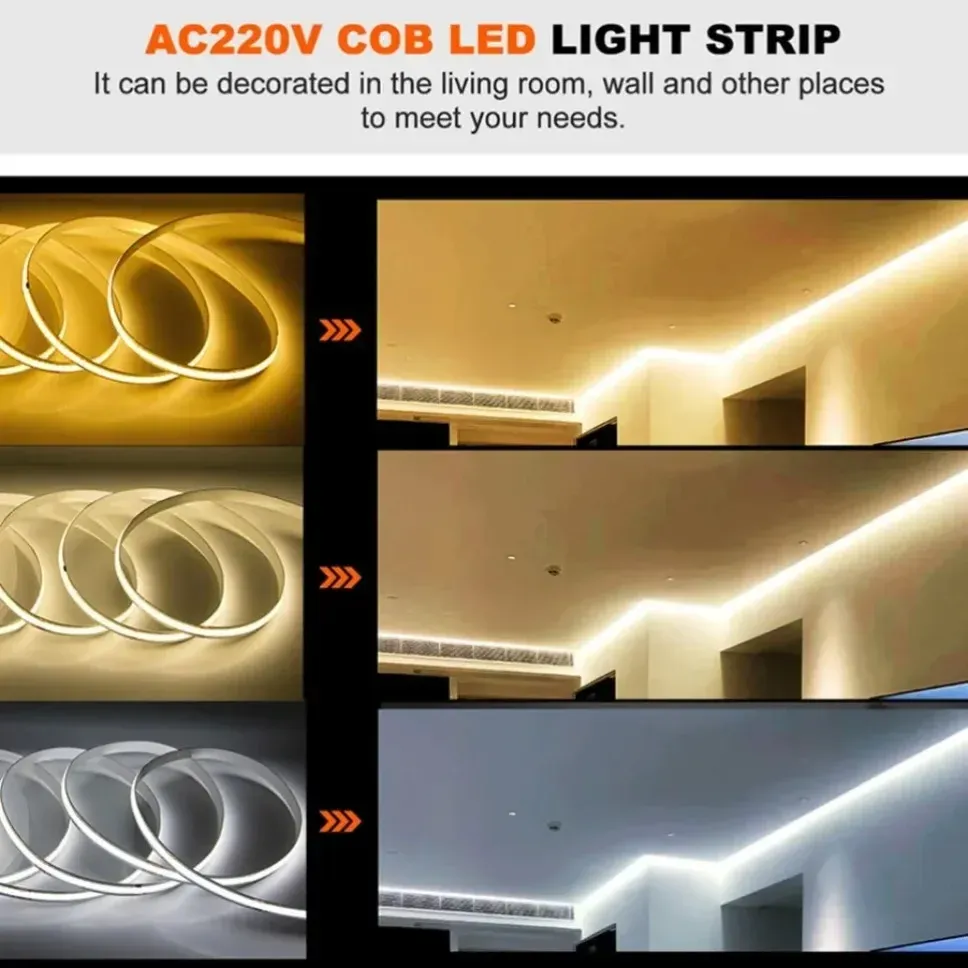 Bande lumineuse LED COB 220 V flexible, 240 LED/m, IRC 90, blanc chaud naturel 3