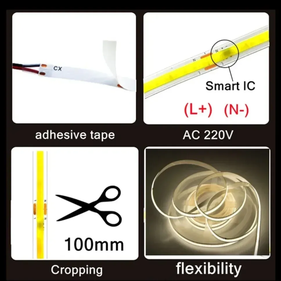 Bande lumineuse LED COB 220 V flexible, 240 LED/m, IRC 90, blanc chaud naturel 5