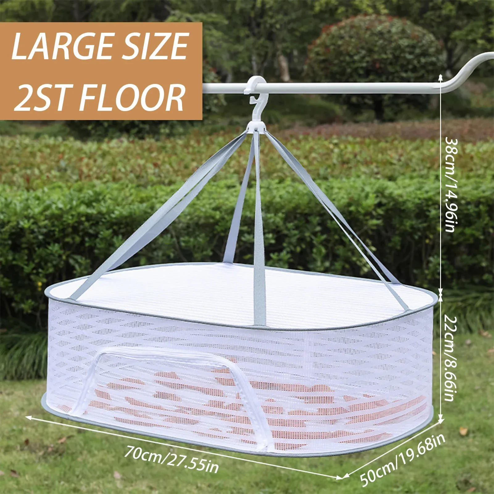 Filet de séchage pliable à suspendre pour balcon, séchage des aliments, poisson et légumes, sac en maille pour linge, 1, 2 ou 3 couches 7