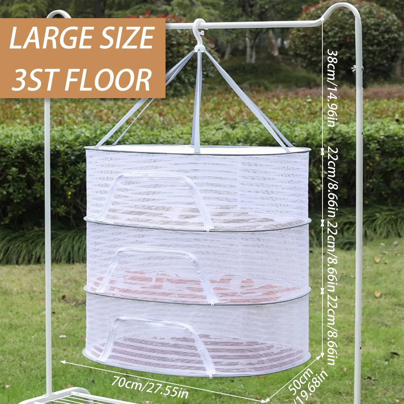 Filet de séchage pliable à suspendre pour balcon, séchage des aliments, poisson et légumes, sac en maille pour linge, 1, 2 ou 3 couches 9