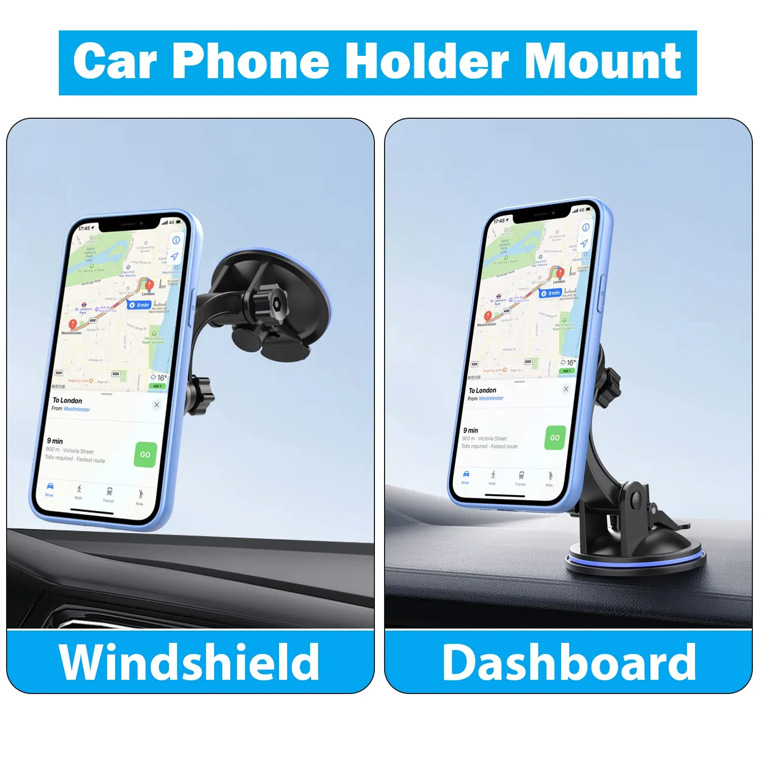 Support de téléphone pour voiture, support de téléphone portable pour tableau de bord et pare-brise, support de téléphone universel rotatif à 360° 2