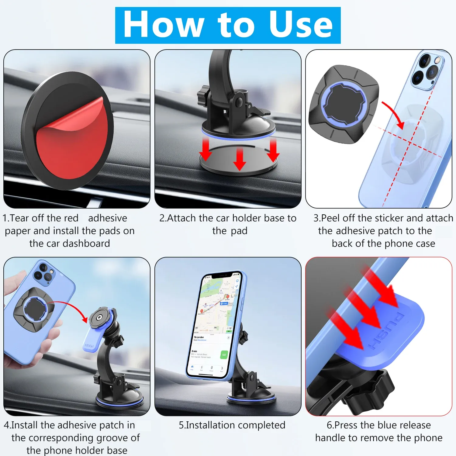 Support de téléphone pour voiture, support de téléphone portable pour tableau de bord et pare-brise, support de téléphone universel rotatif à 360° 6