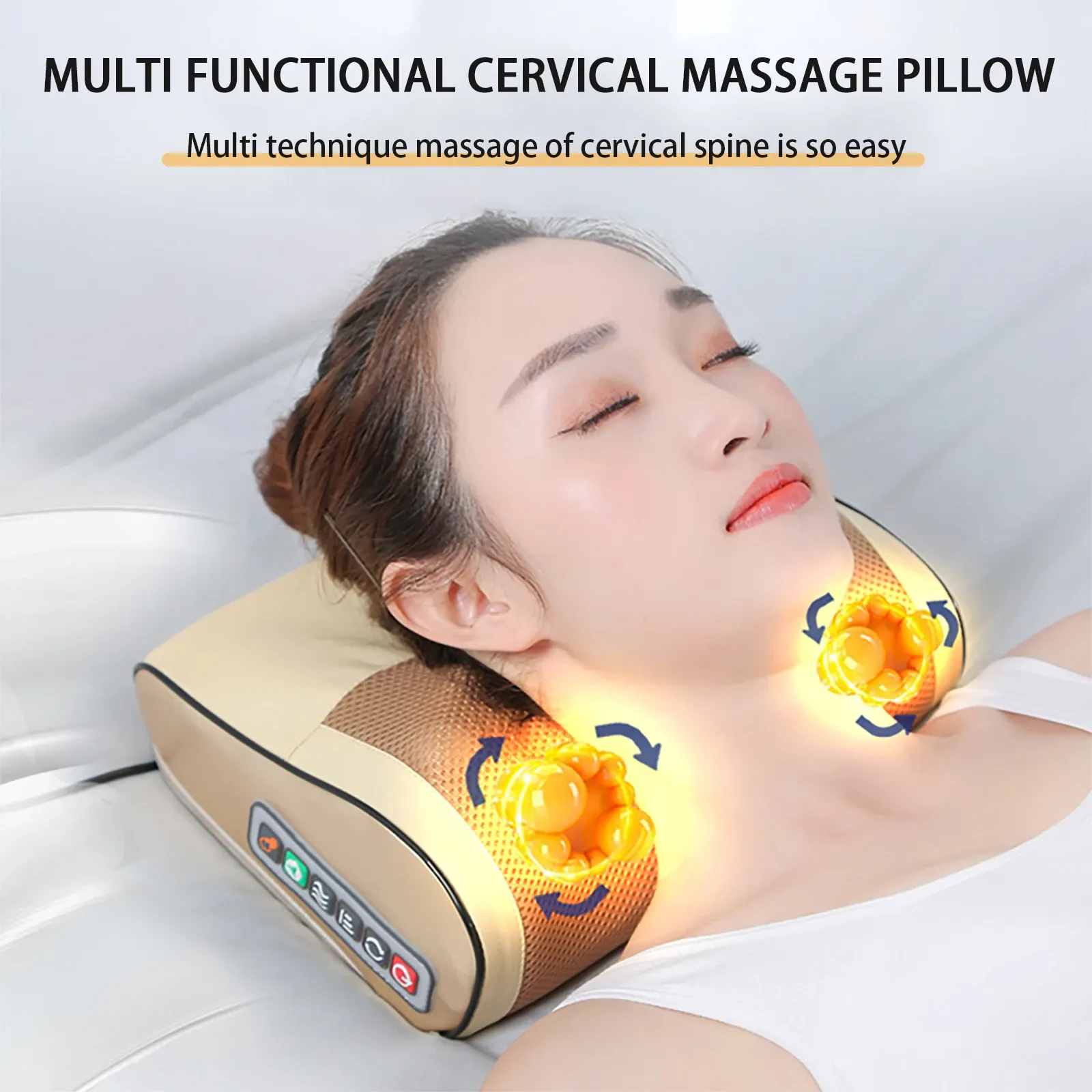 Oreiller de massage multifonctionnel pour le cou avec compresse chaude réglable, outil de pétrissage pour le cou et les épaules, relaxation lombaire à domicile