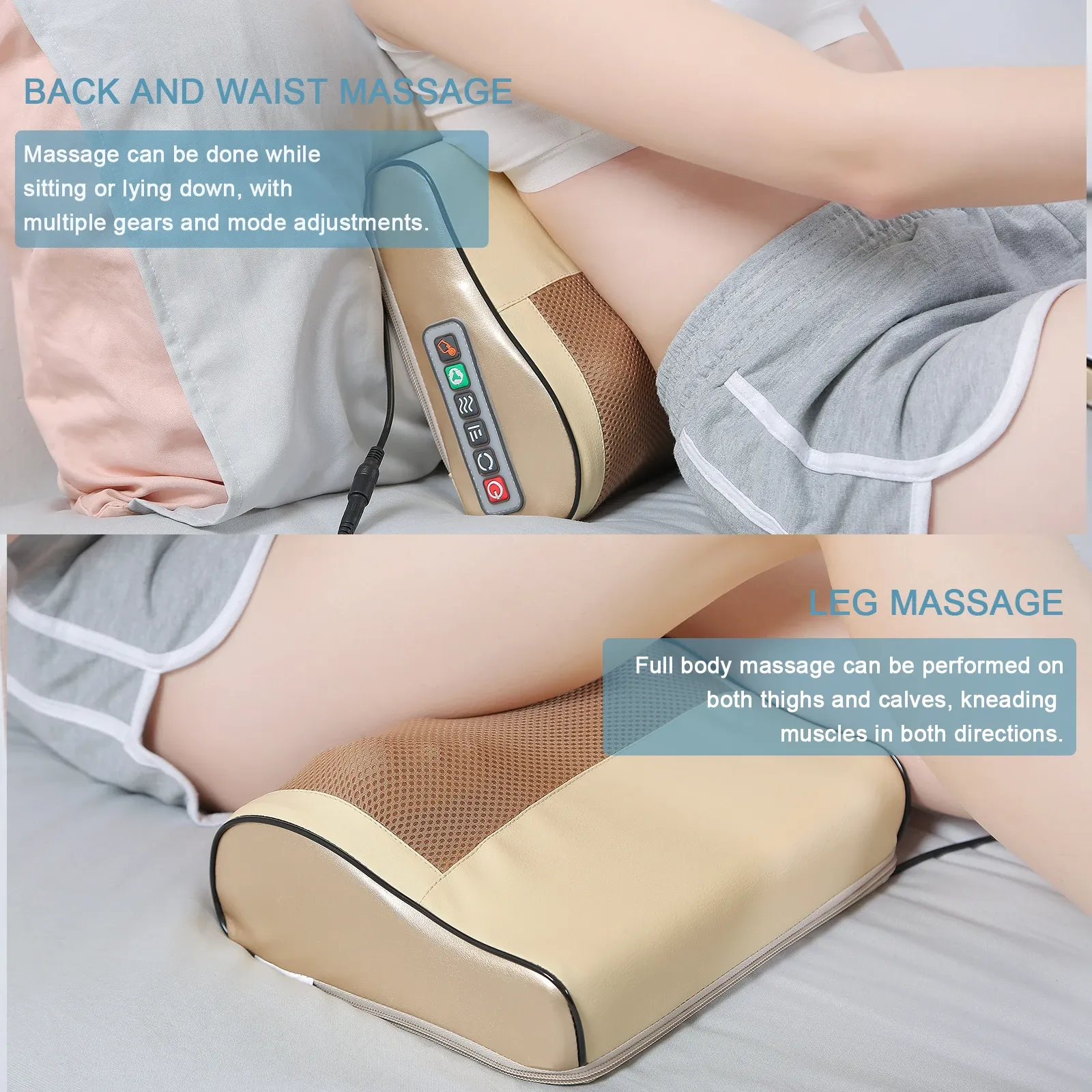 Oreiller de massage multifonctionnel pour le cou avec compresse chaude réglable, outil de pétrissage pour le cou et les épaules, relaxation lombaire à domicile 3