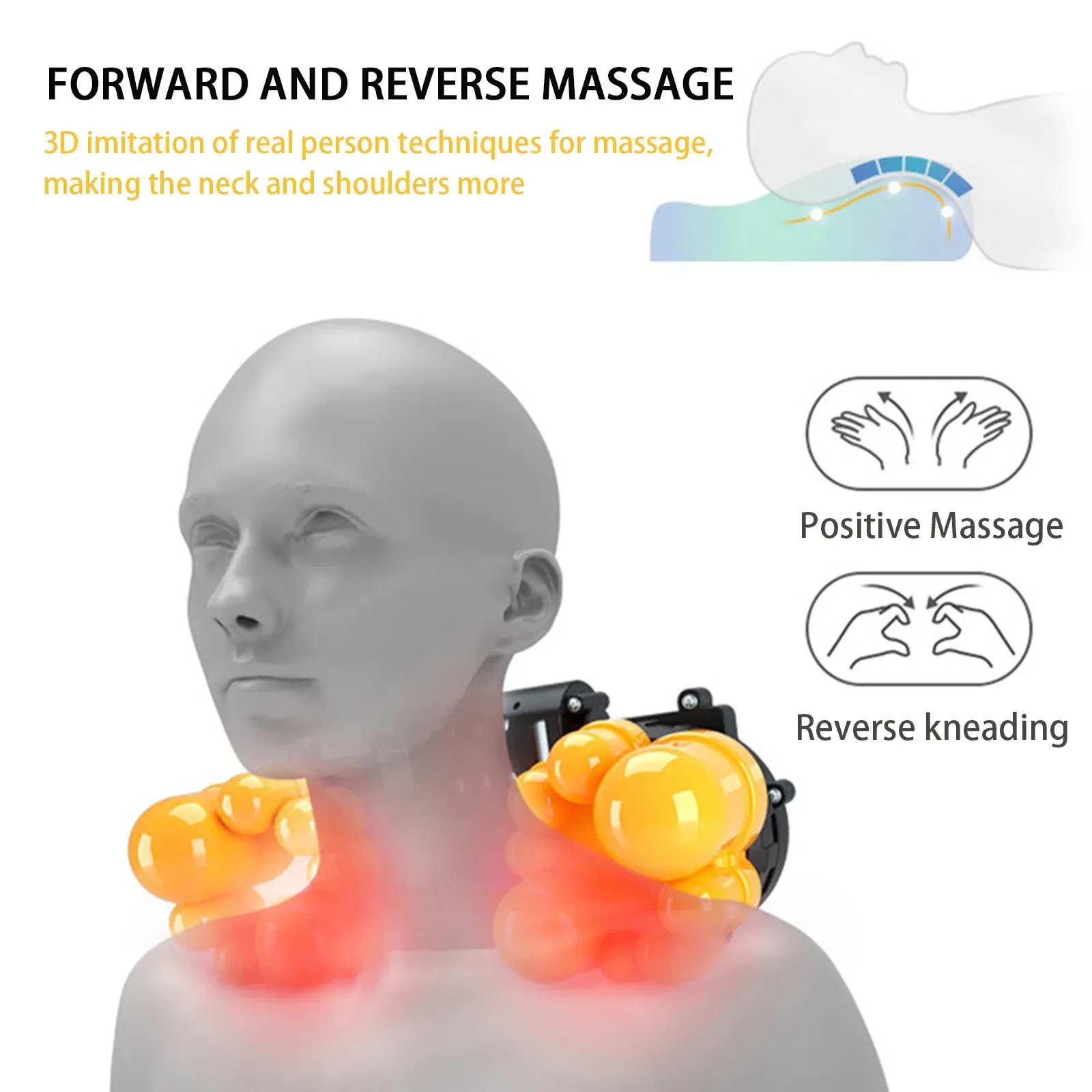 Oreiller de massage multifonctionnel pour le cou avec compresse chaude réglable, outil de pétrissage pour le cou et les épaules, relaxation lombaire à domicile 6