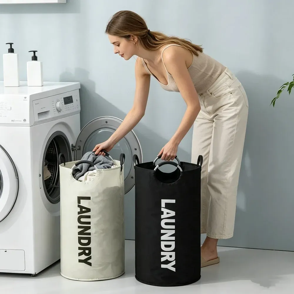 Panier à linge extra-large imperméable avec poignée rembourrée, pliable, polyvalent pour salle de bain, buanderie et balcon 3