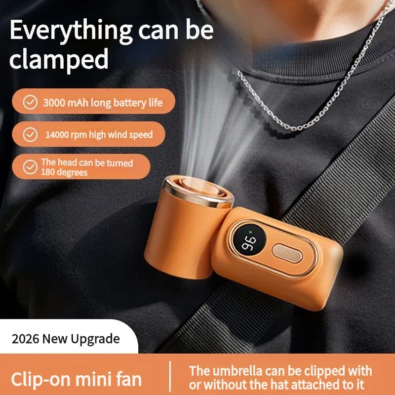 Mini ventilateur portatif à clip avec fonction support de parapluie, rotatif, rechargeable par USB, idéal pour le camping en plein air - Image 1