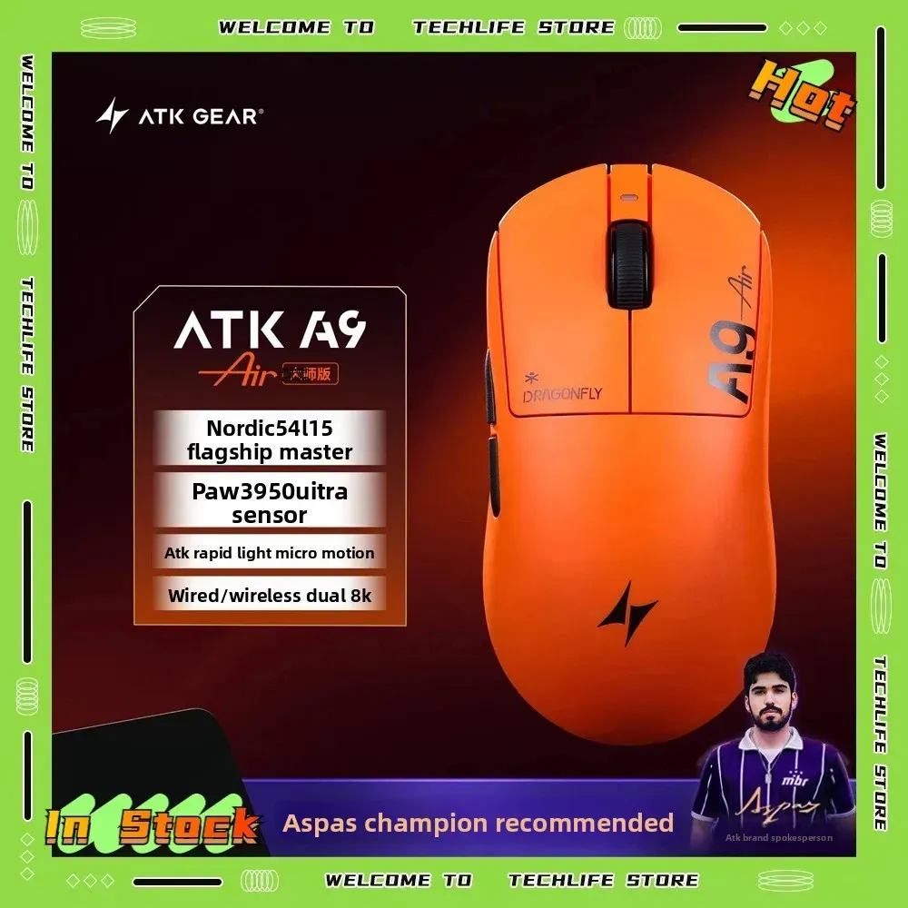 Souris de jeu sans fil ATK A9 Air Ultimate, Bluetooth, ultralégère, capteur PAW3950, 8K, pour l'esport FPS