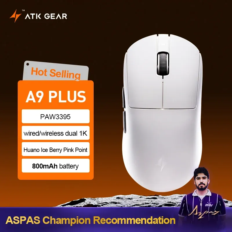 Souris de jeu sans fil ATK A9 Air Ultimate, Bluetooth, ultralégère, capteur PAW3950, 8K, pour l'esport FPS 12