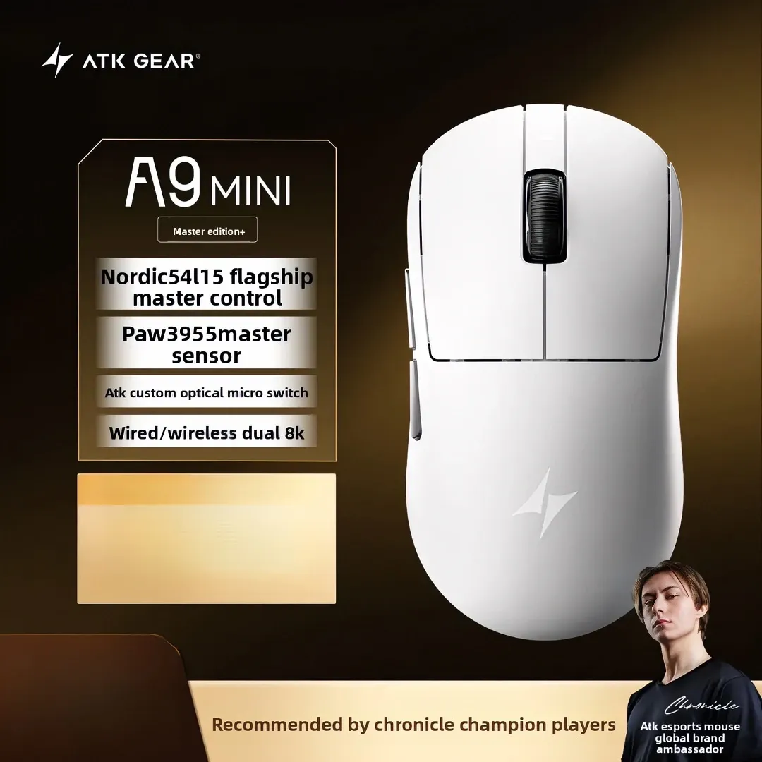 Souris de jeu sans fil ATK A9 Air Ultimate, Bluetooth, ultralégère, capteur PAW3950, 8K, pour l'esport FPS 16