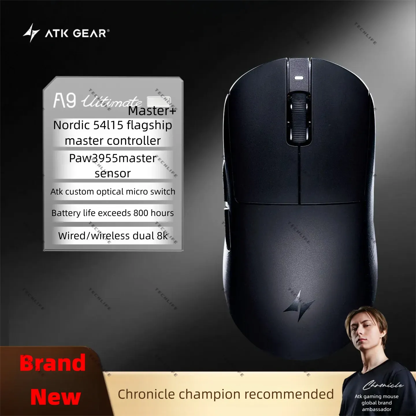 Souris de jeu sans fil ATK A9 Air Ultimate, Bluetooth, ultralégère, capteur PAW3950, 8K, pour l'esport FPS 18