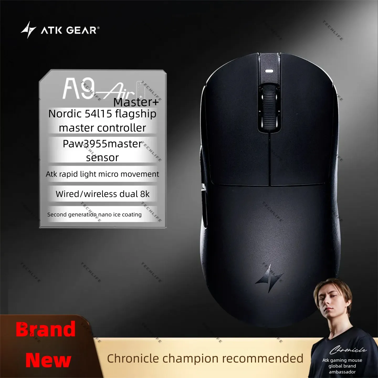 Souris de jeu sans fil ATK A9 Air Ultimate, Bluetooth, ultralégère, capteur PAW3950, 8K, pour l'esport FPS 17