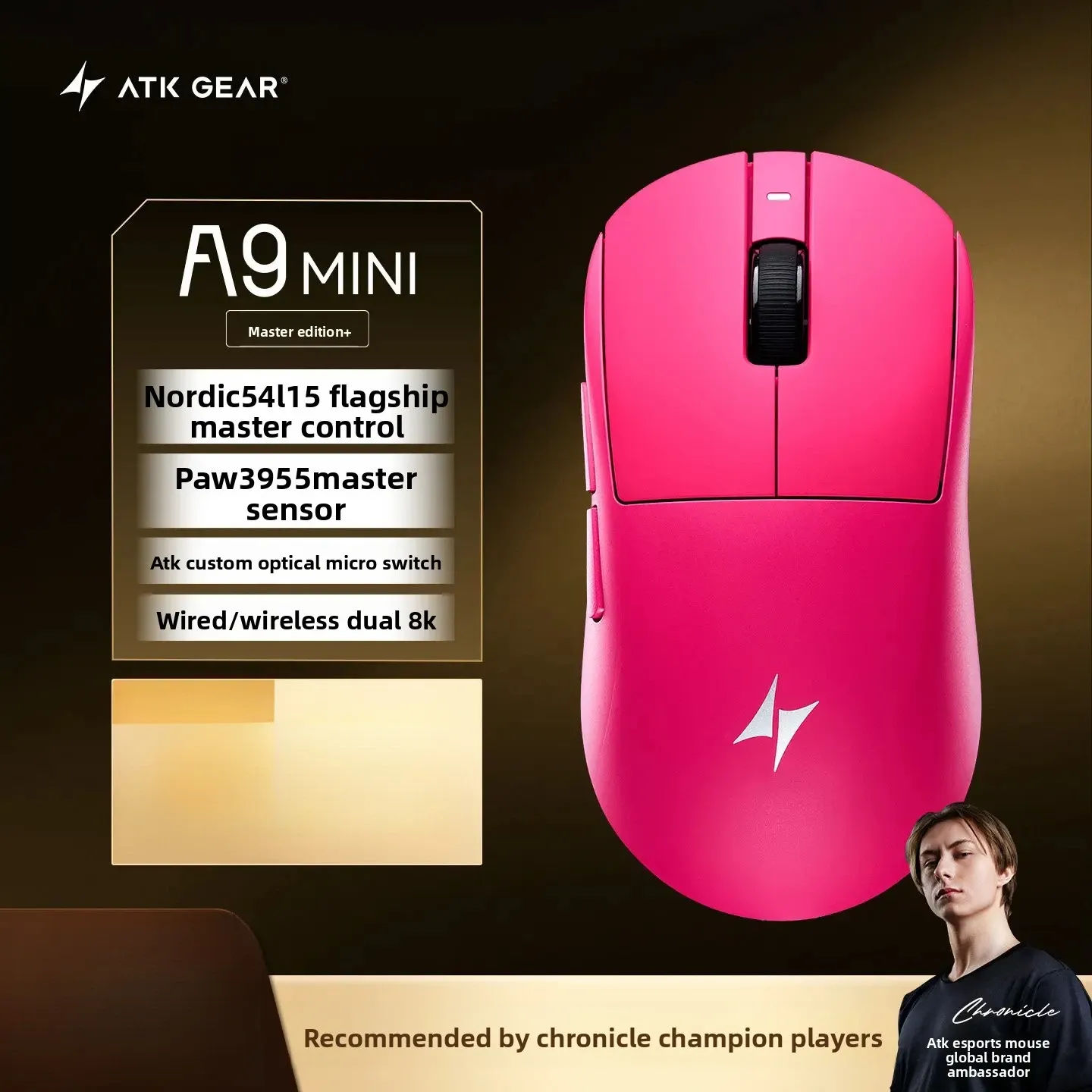 Souris de jeu sans fil ATK A9 Air Ultimate, Bluetooth, ultralégère, capteur PAW3950, 8K, pour l'esport FPS 28