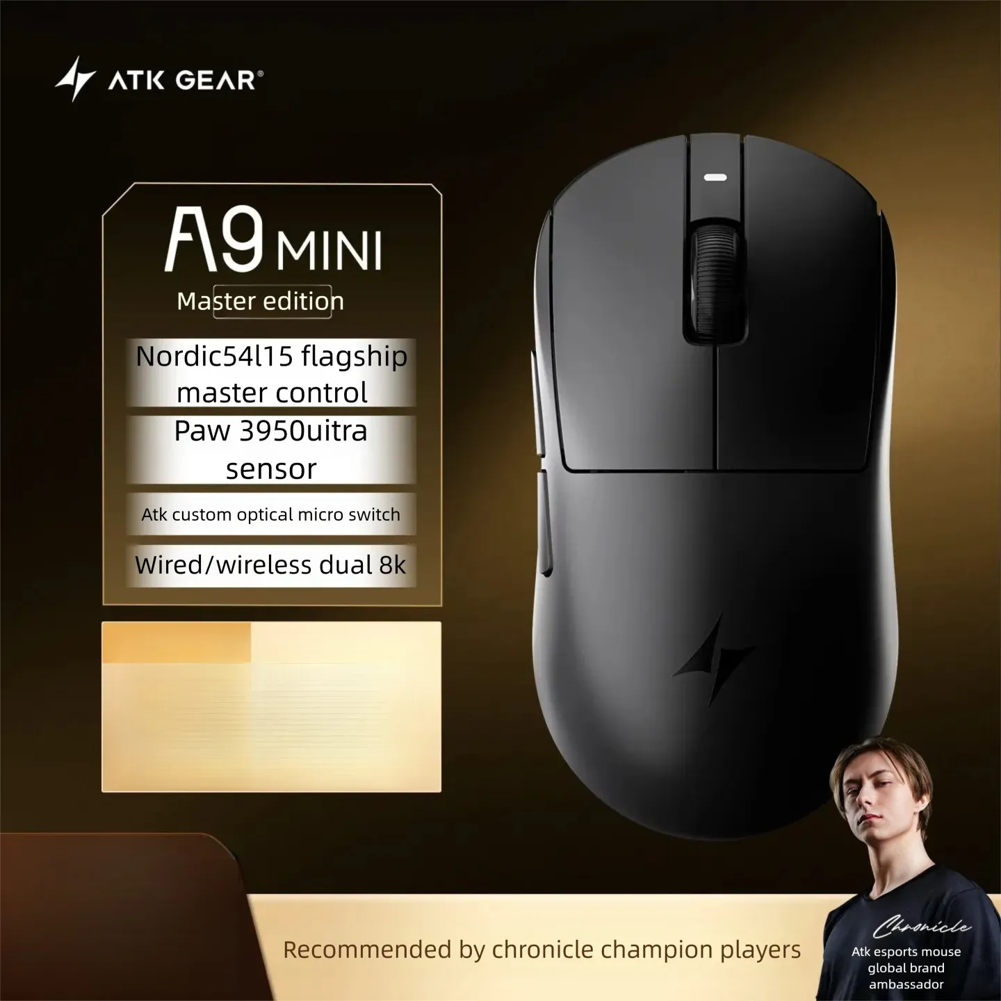 Souris de jeu sans fil ATK A9 Air Ultimate, Bluetooth, ultralégère, capteur PAW3950, 8K, pour l'esport FPS 31