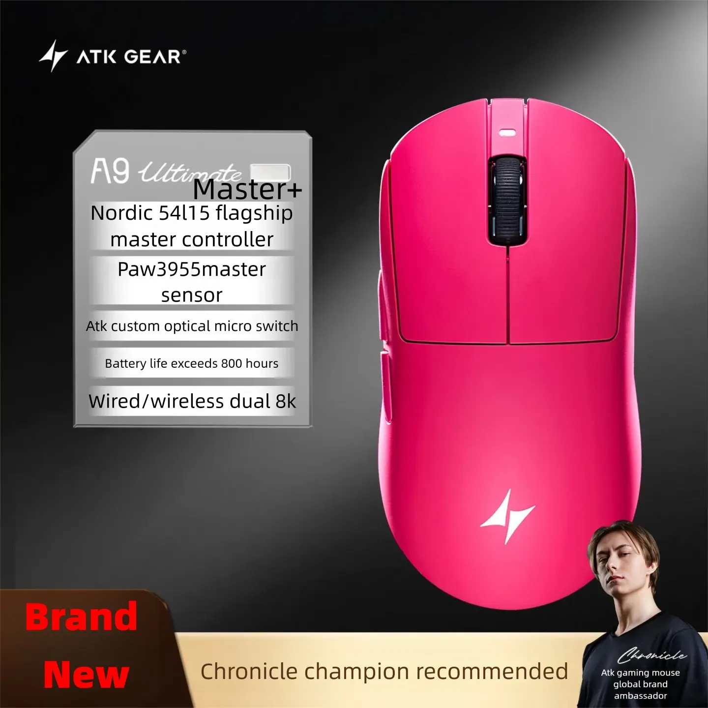 Souris de jeu sans fil ATK A9 Air Ultimate, Bluetooth, ultralégère, capteur PAW3950, 8K, pour l'esport FPS 30