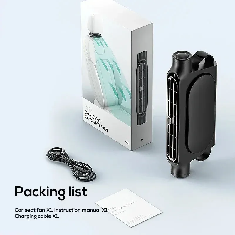 Ventilateur de refroidissement portable pour siège auto, 3 vitesses, batterie 3000 mAh, USB 5V/2A, fixation sur appui-tête 6