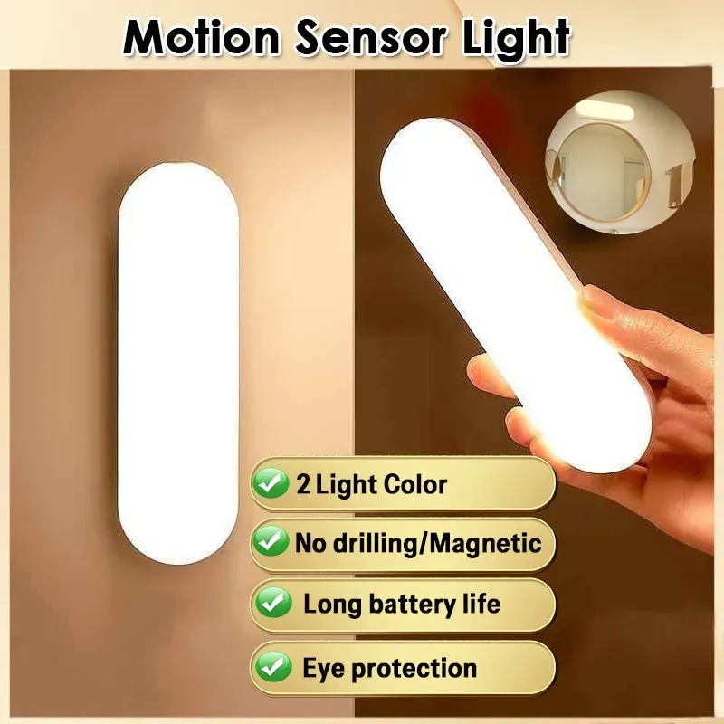 Veilleuse LED sans fil à détecteur de mouvement, rechargeable par USB, avec fixation magnétique pour armoire, chambre, placard, cuisine et couloir