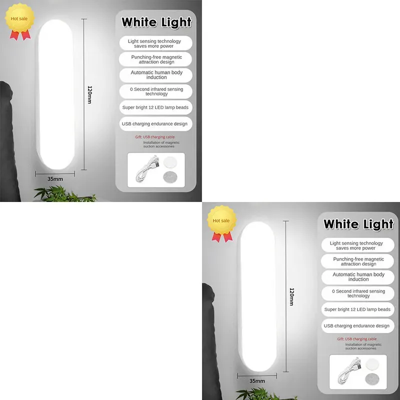 Veilleuse LED sans fil à détecteur de mouvement, rechargeable par USB, avec fixation magnétique pour armoire, chambre, placard, cuisine et couloir 13