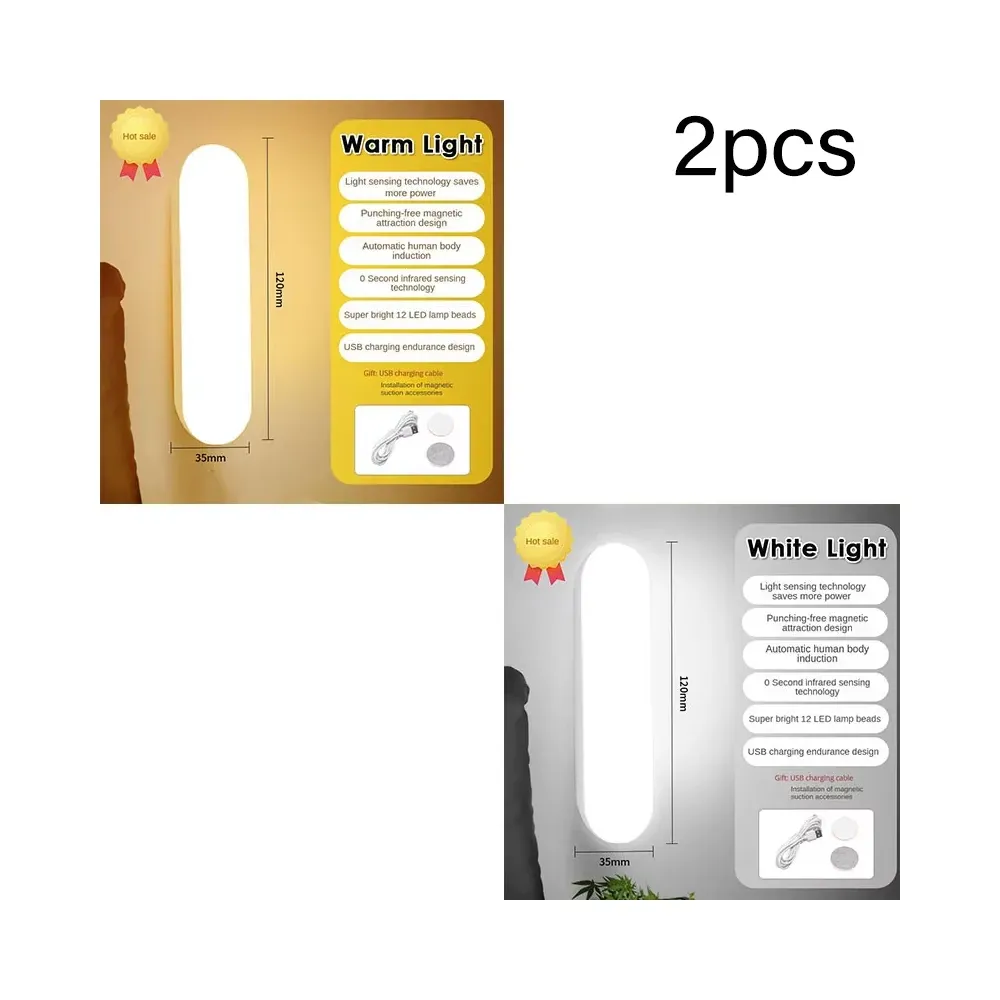 Veilleuse LED sans fil à détecteur de mouvement, rechargeable par USB, avec fixation magnétique pour armoire, chambre, placard, cuisine et couloir 9