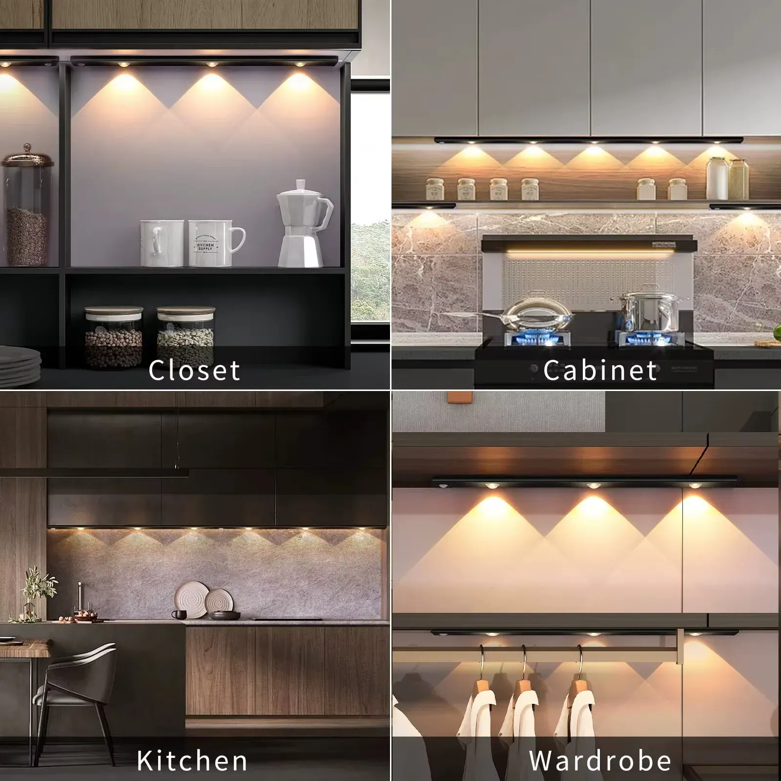 Lumière de placard ultra fine installée sous une armoire de cuisine