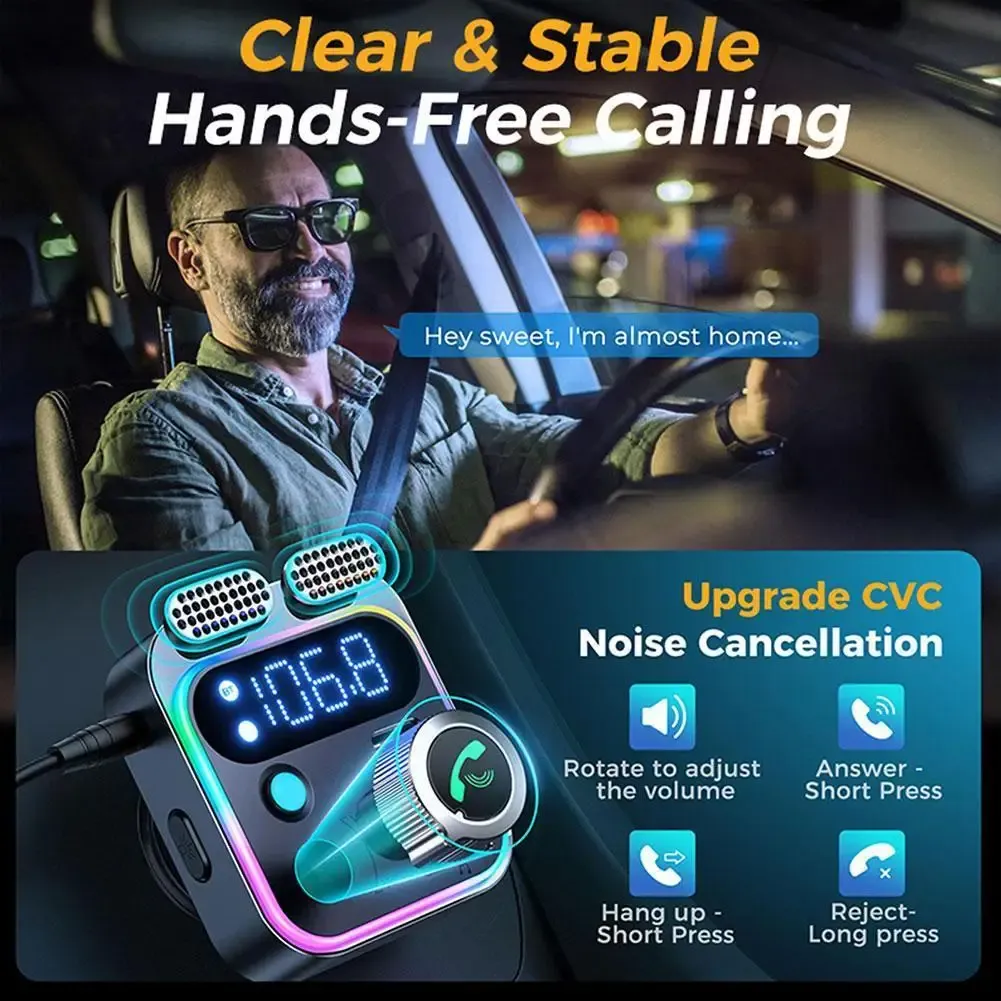 Transmetteur FM Bluetooth 5.3 avec 4 ports USB et chargeur de voiture USB-C PD 250 W à charge rapide, compatible Huawei, OPPO et OnePlus 14 4