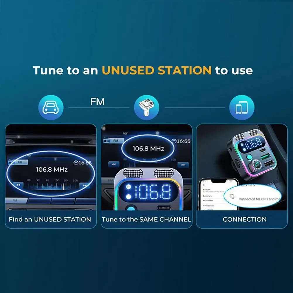 Transmetteur FM Bluetooth 5.3 avec 4 ports USB et chargeur de voiture USB-C PD 250 W à charge rapide, compatible Huawei, OPPO et OnePlus 14 6