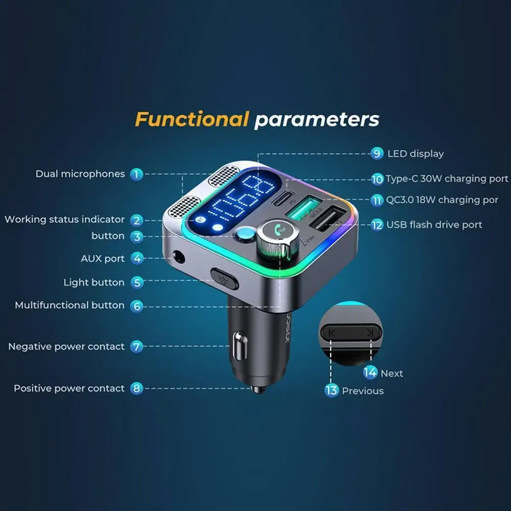 Transmetteur FM Bluetooth, appels mains libres