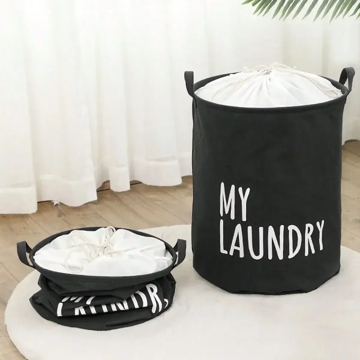 Panier à linge pliable en coton et lin, seau de rangement imperméable pour vêtements et jouets 2