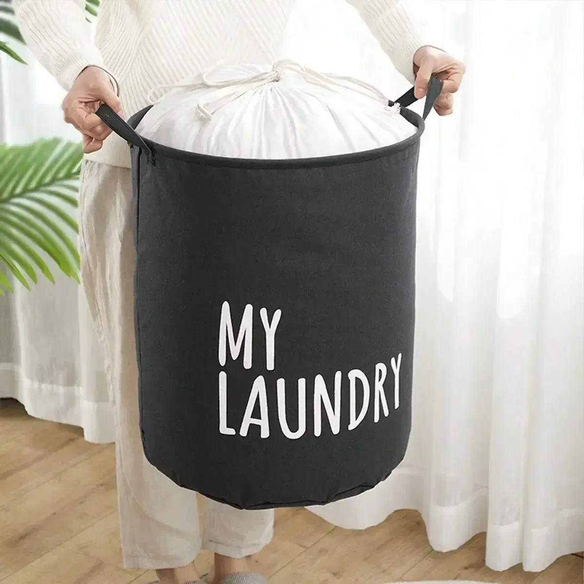 Panier à linge pliable en coton et lin, seau de rangement imperméable pour vêtements et jouets 3