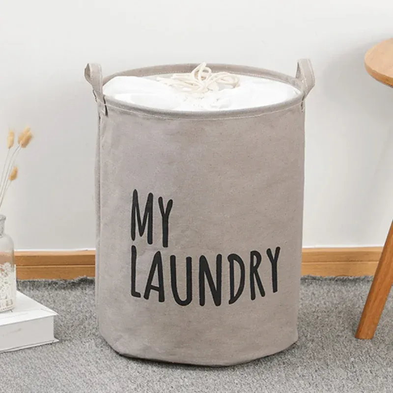 Panier à linge pliable en coton et lin, seau de rangement imperméable pour vêtements et jouets 6