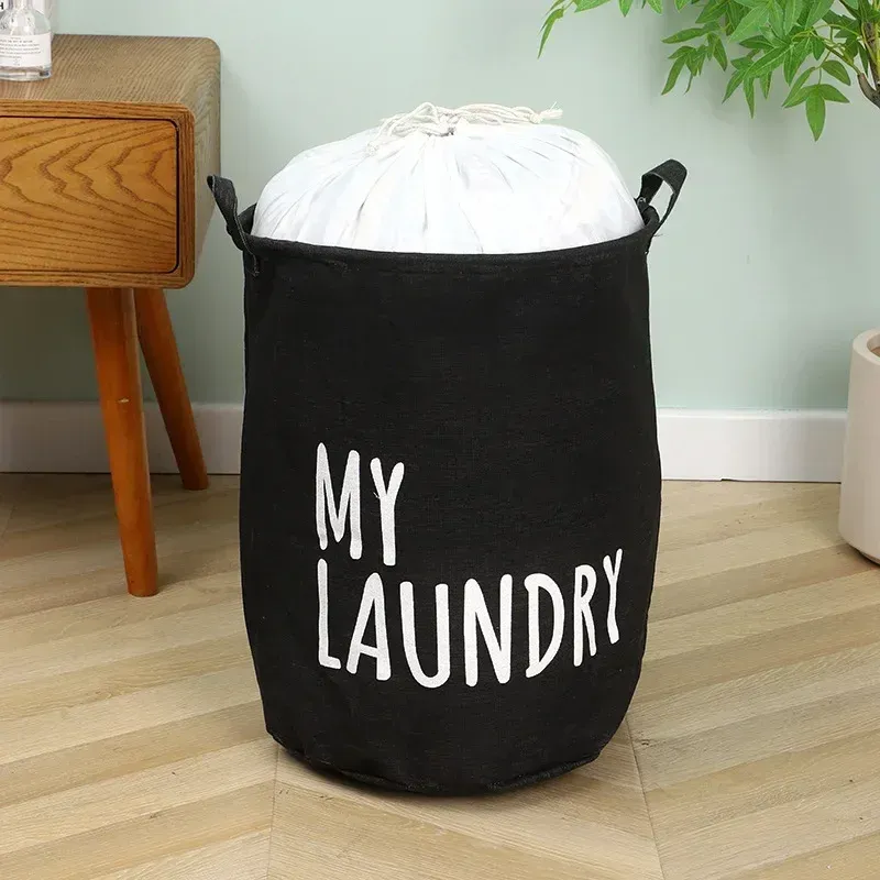 Panier à linge pliable en coton et lin, seau de rangement imperméable pour vêtements et jouets 7