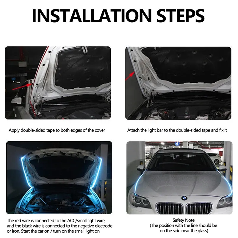 Feux de jour LED RXZ à balayage pour capot, avec séquence de démarrage, éclairage décoratif 12 V 4